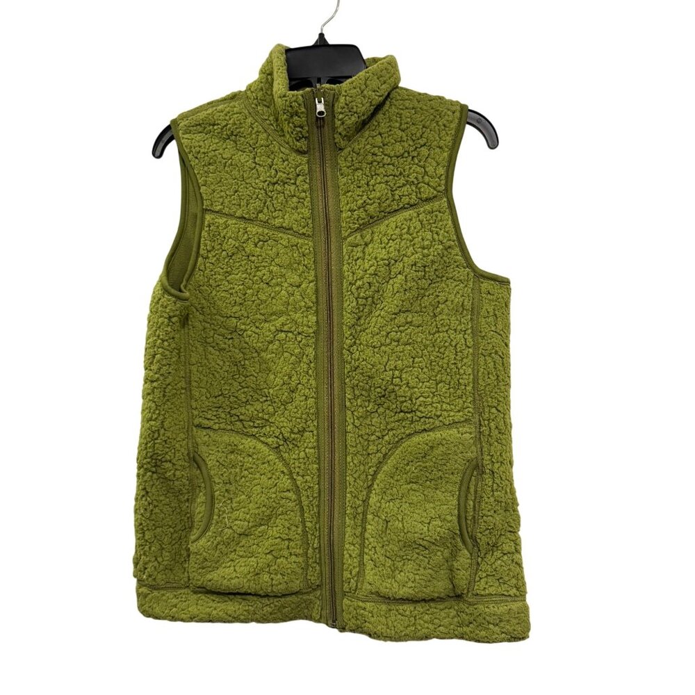Weatherproof Mens Green Sherpa Fleece Zip-Up Vest S Polyester Warm Sleeveless Ou